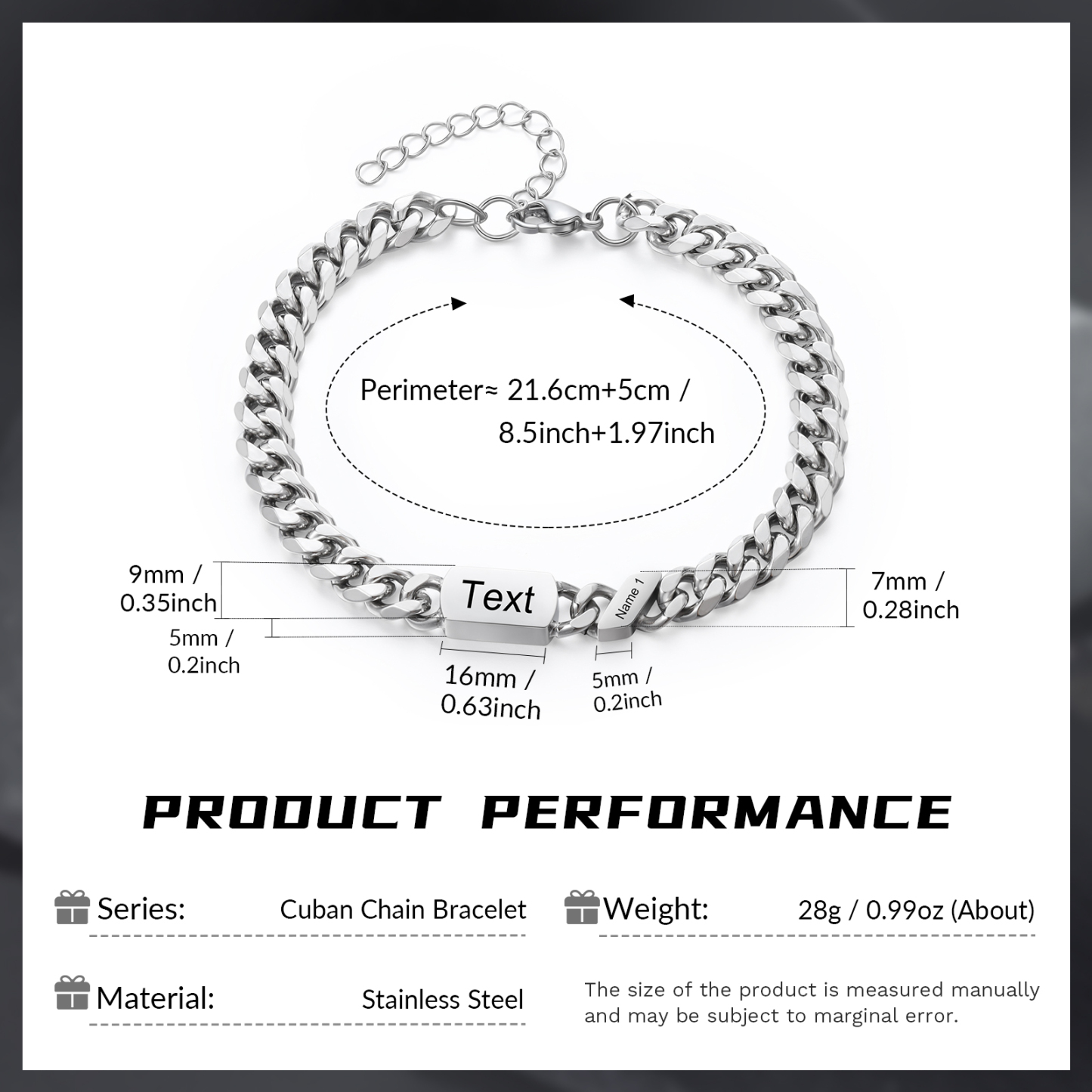 1 name - Personalized Father’s Day Cuban Bracelet - Stainless Steel Gift with Names/Text