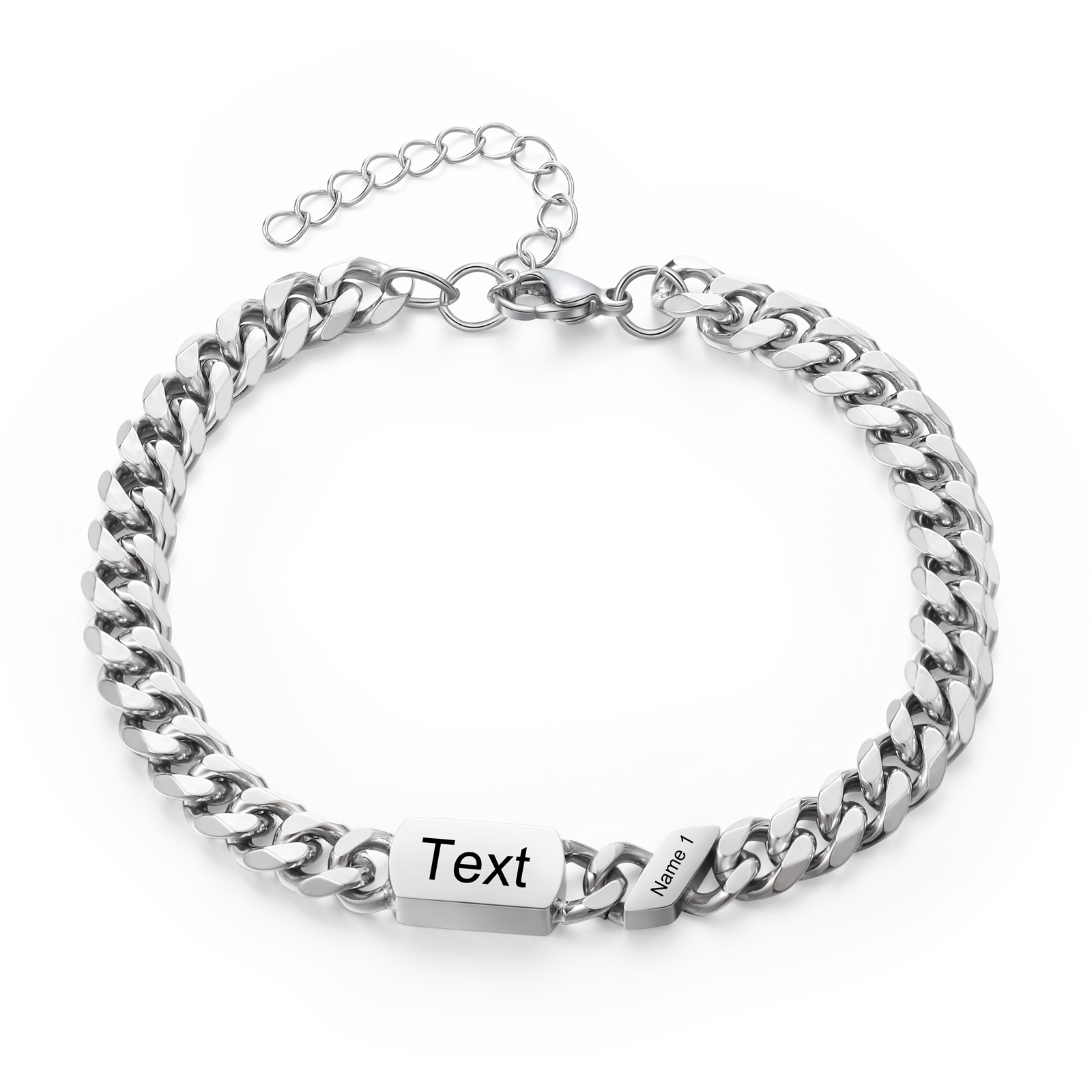 1 name - Personalized Father’s Day Cuban Bracelet - Stainless Steel Gift with Names/Text