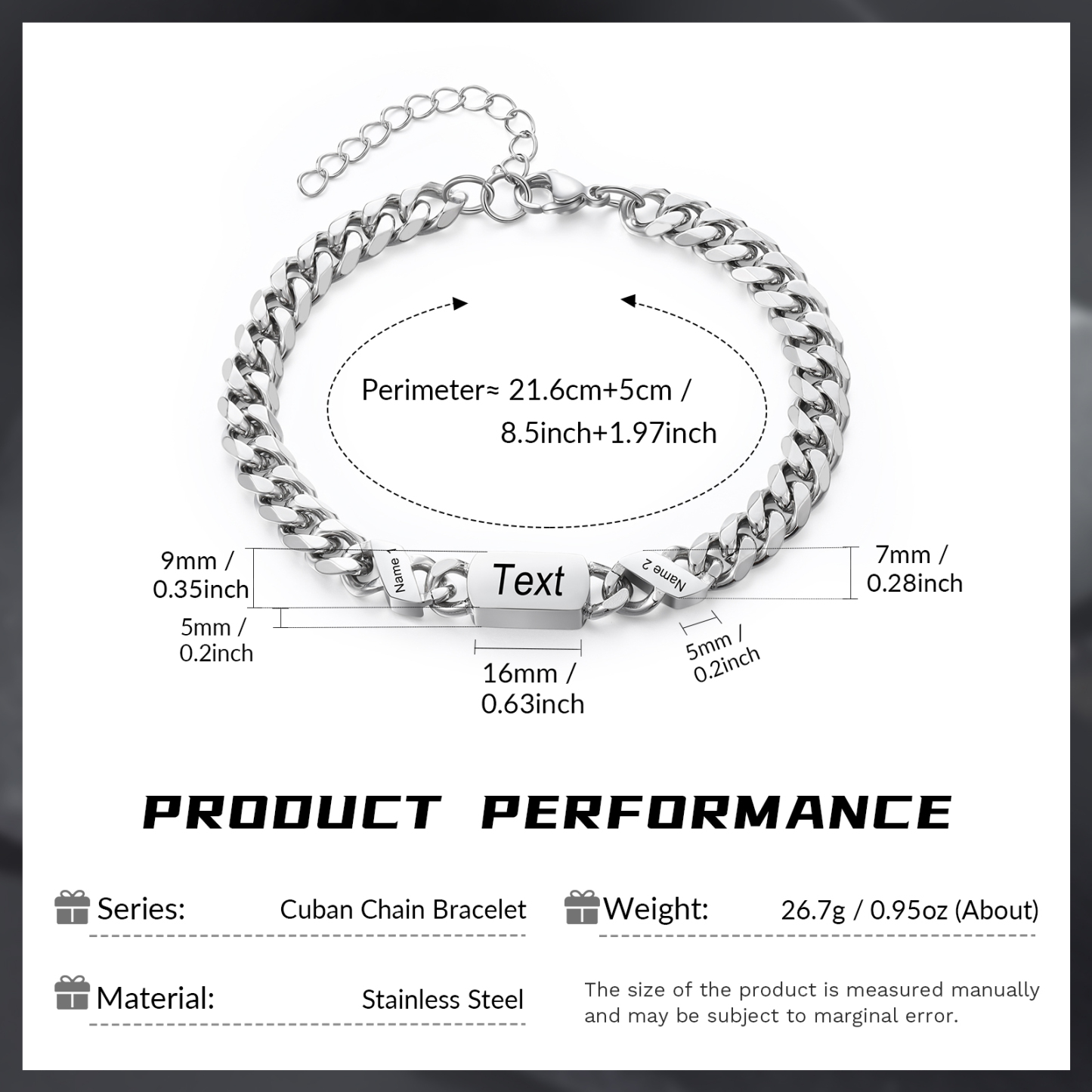 2 names - Personalized Father’s Day Cuban Bracelet - Stainless Steel Gift with Names/Text