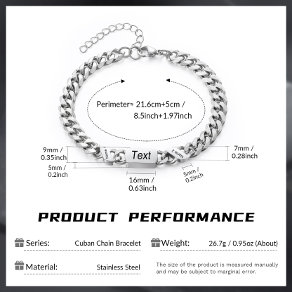 2 names - Personalized Father’s Day Cuban Bracelet - Stainless Steel Gift with Names/Text