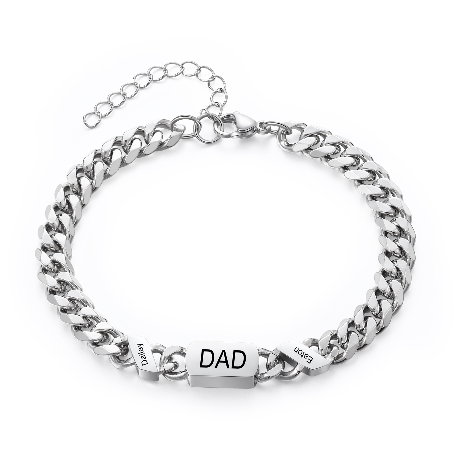 2 names - Personalized Father’s Day Cuban Bracelet - Stainless Steel Gift with Names/Text
