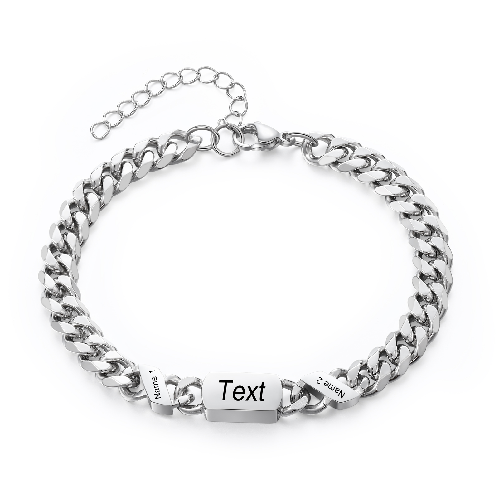 2 names - Personalized Father’s Day Cuban Bracelet - Stainless Steel Gift with Names/Text