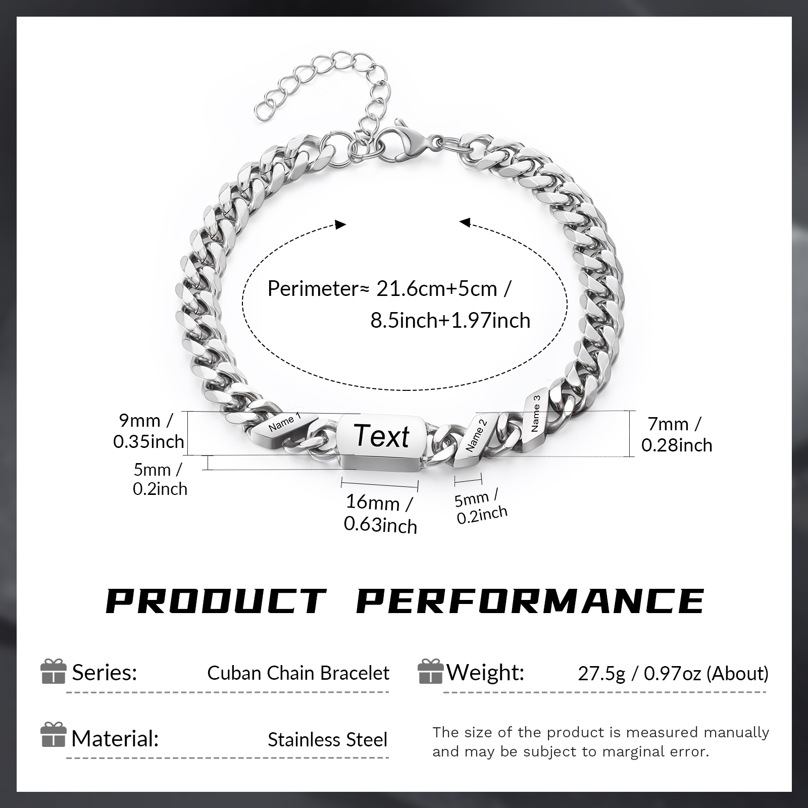 3 names - Personalized Father’s Day Cuban Bracelet - Stainless Steel Gift with Names/Text