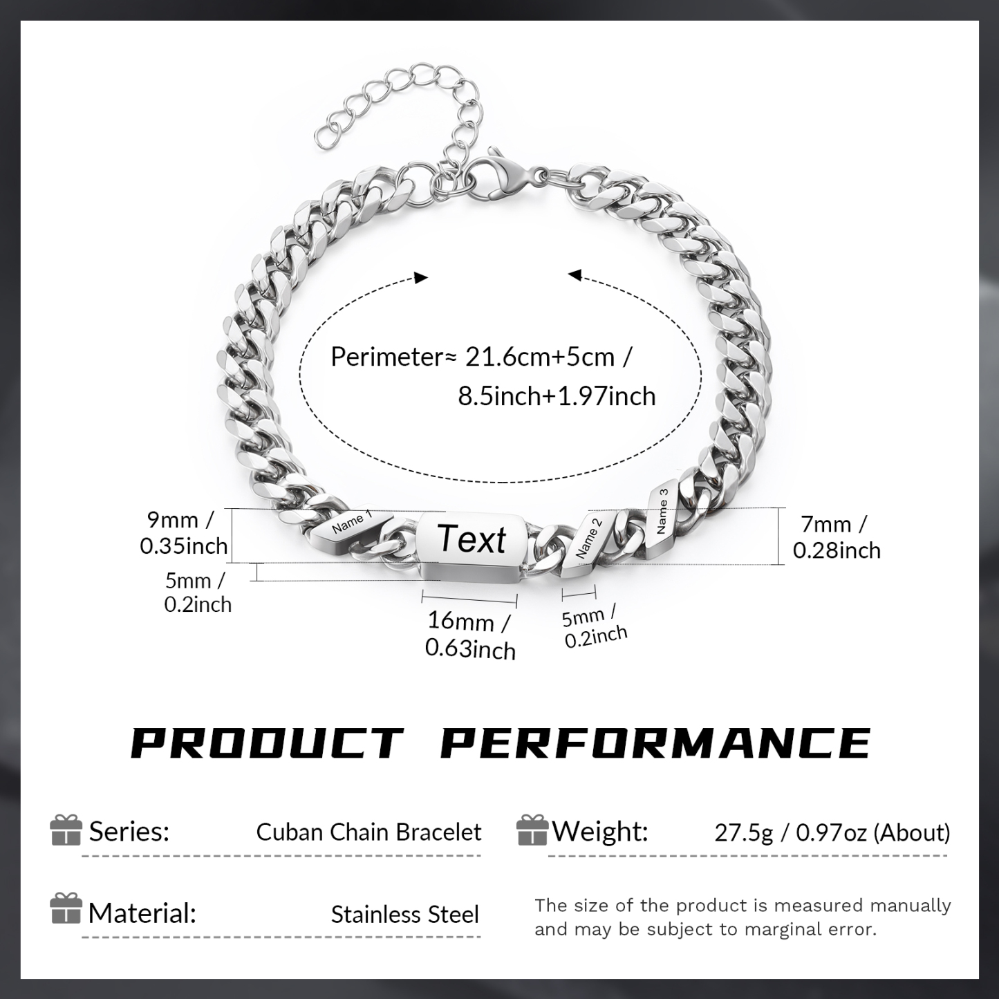 3 names - Personalized Father’s Day Cuban Bracelet - Stainless Steel Gift with Names/Text