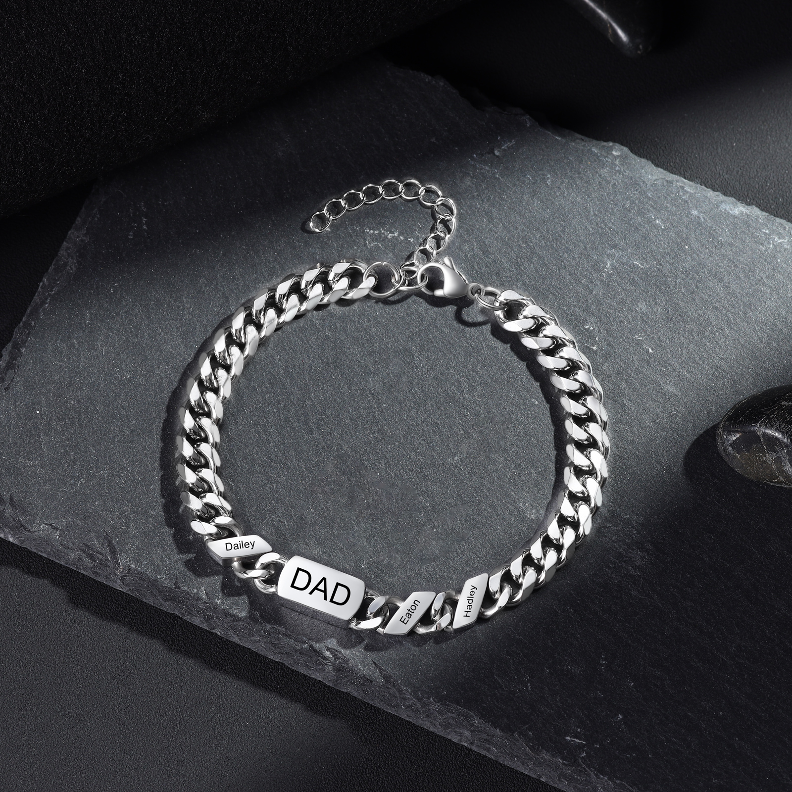 3 names - Personalized Father’s Day Cuban Bracelet - Stainless Steel Gift with Names/Text