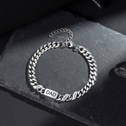3 names - Personalized Father’s Day Cuban Bracelet - Stainless Steel Gift with Names/Text