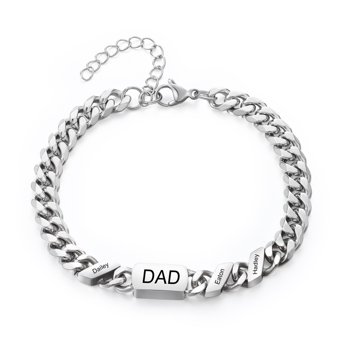 3 names - Personalized Father’s Day Cuban Bracelet - Stainless Steel Gift with Names/Text