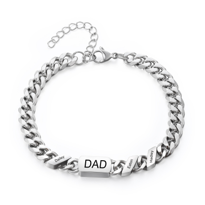 3 names - Personalized Father’s Day Cuban Bracelet - Stainless Steel Gift with Names/Text