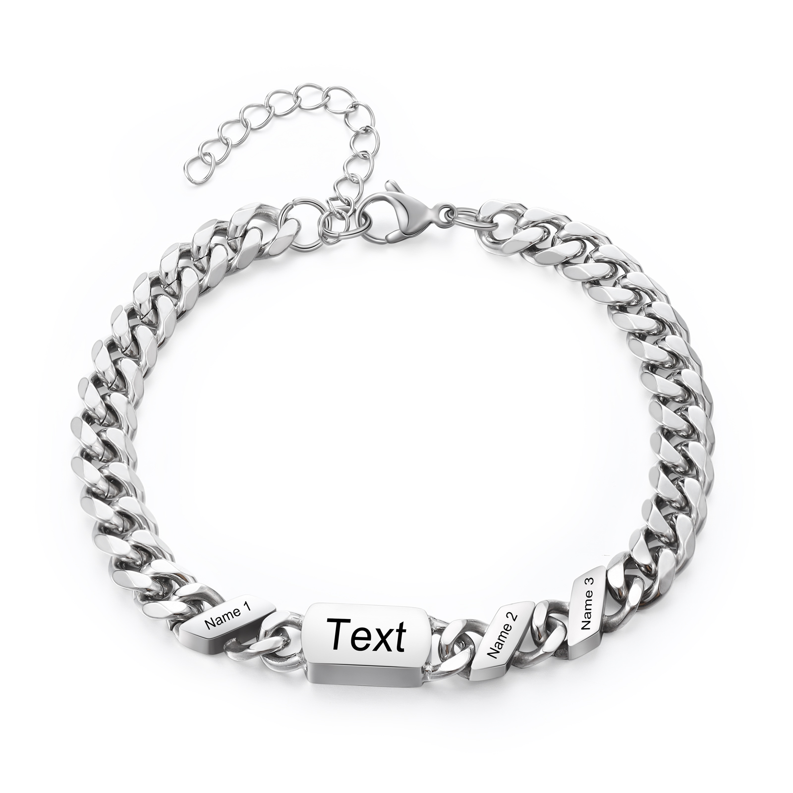 3 names - Personalized Father’s Day Cuban Bracelet - Stainless Steel Gift with Names/Text