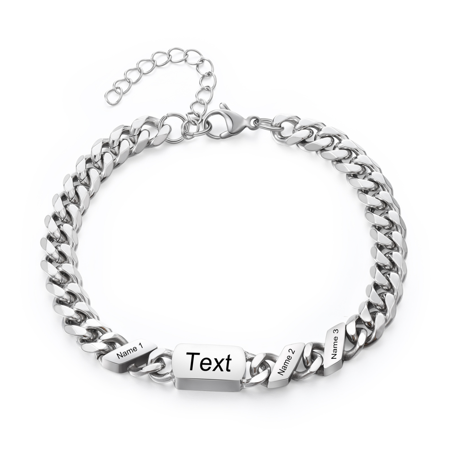 3 names - Personalized Father’s Day Cuban Bracelet - Stainless Steel Gift with Names/Text