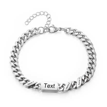 3 names - Personalized Father’s Day Cuban Bracelet - Stainless Steel Gift with Names/Text