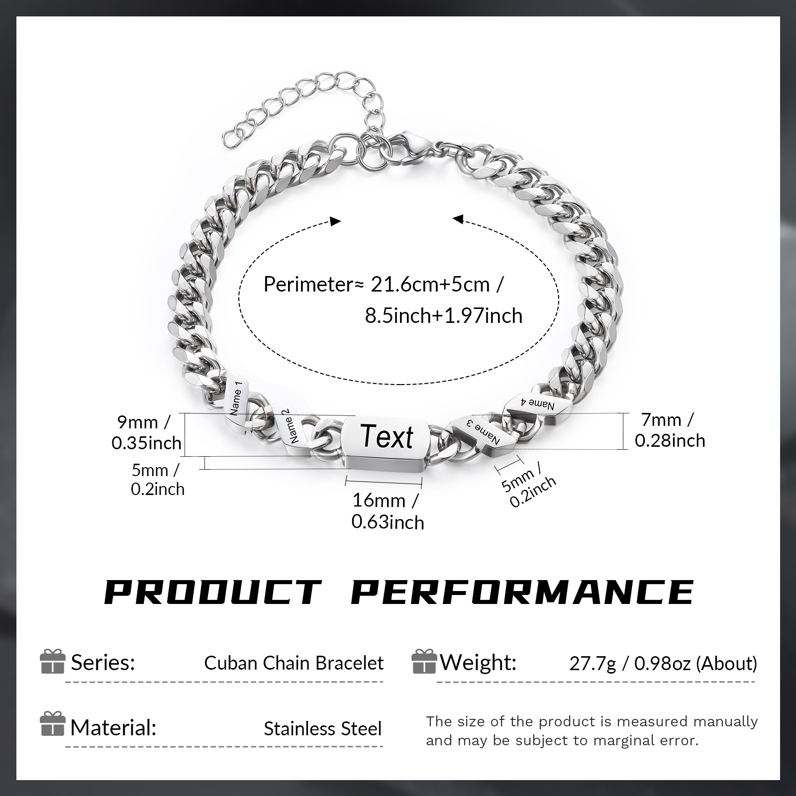 4 names - Personalized Father’s Day Cuban Bracelet - Stainless Steel Gift with Names/Text