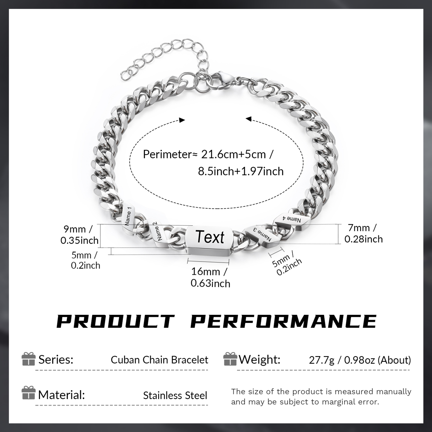 4 names - Personalized Father’s Day Cuban Bracelet - Stainless Steel Gift with Names/Text