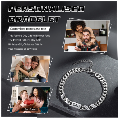 4 names - Personalized Father’s Day Cuban Bracelet - Stainless Steel Gift with Names/Text
