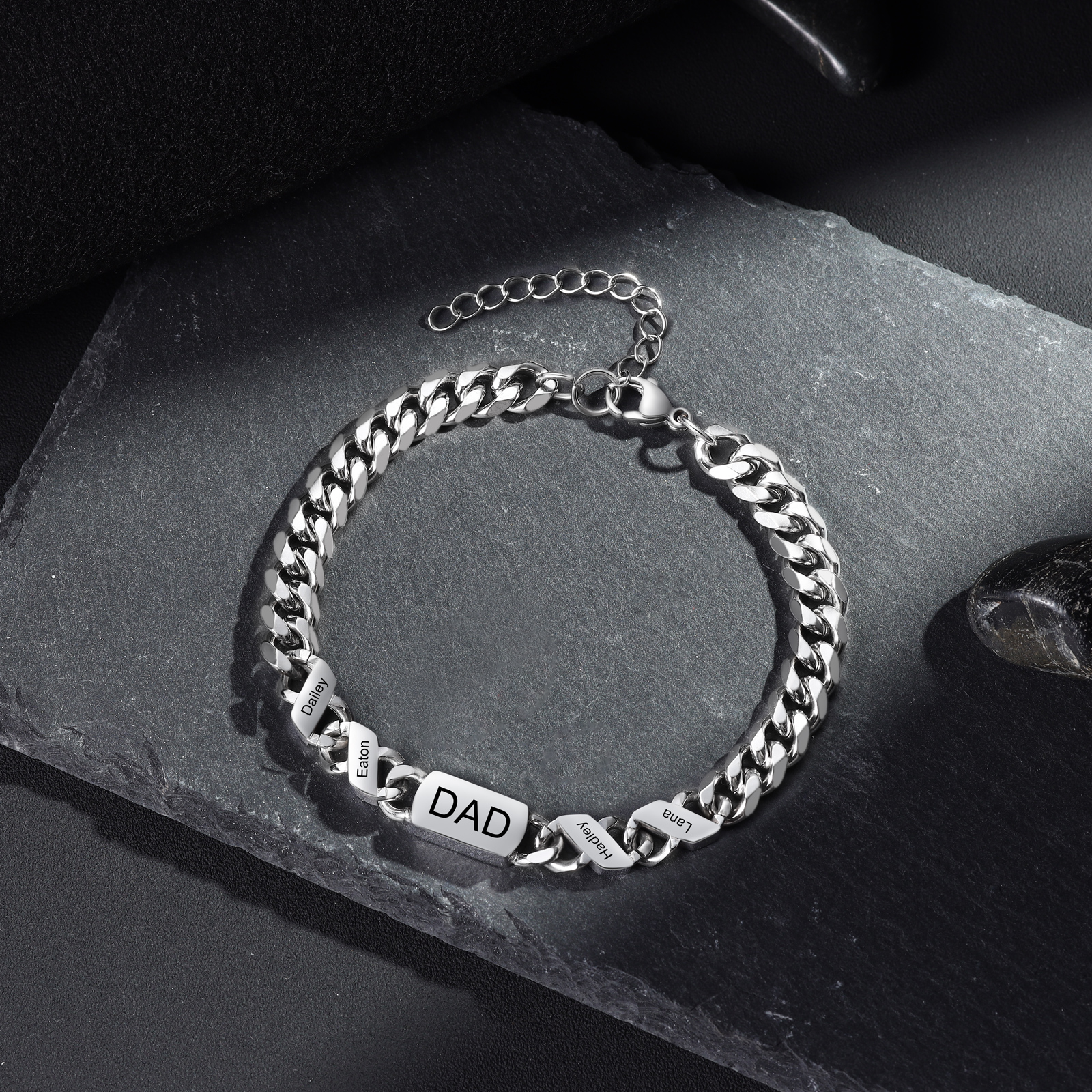 4 names - Personalized Father’s Day Cuban Bracelet - Stainless Steel Gift with Names/Text