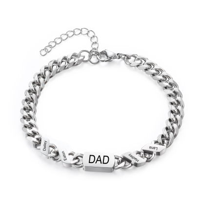4 names - Personalized Father’s Day Cuban Bracelet - Stainless Steel Gift with Names/Text