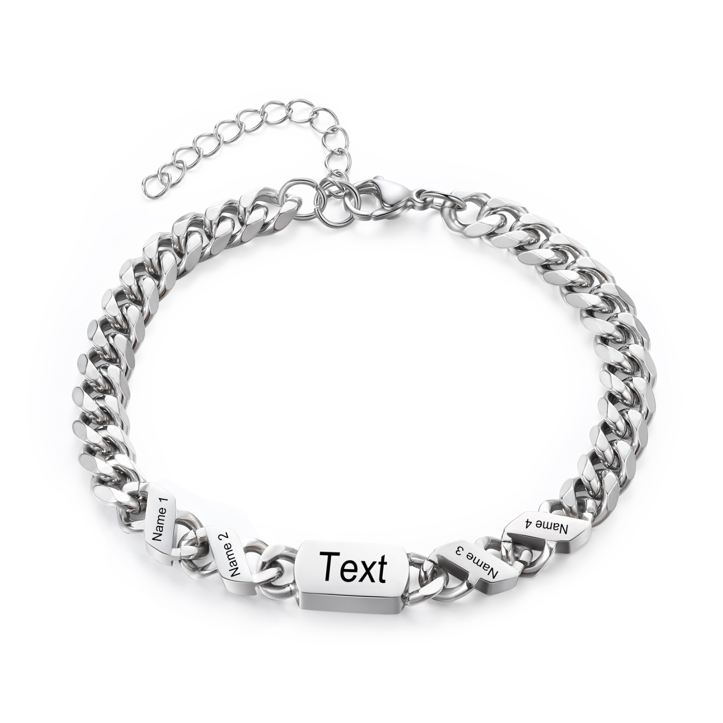 4 names - Personalized Father’s Day Cuban Bracelet - Stainless Steel Gift with Names/Text