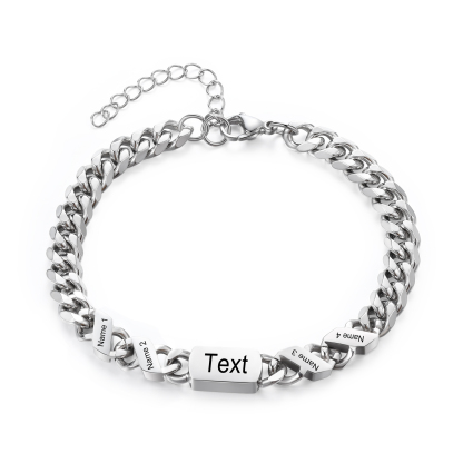 4 names - Personalized Father’s Day Cuban Bracelet - Stainless Steel Gift with Names/Text