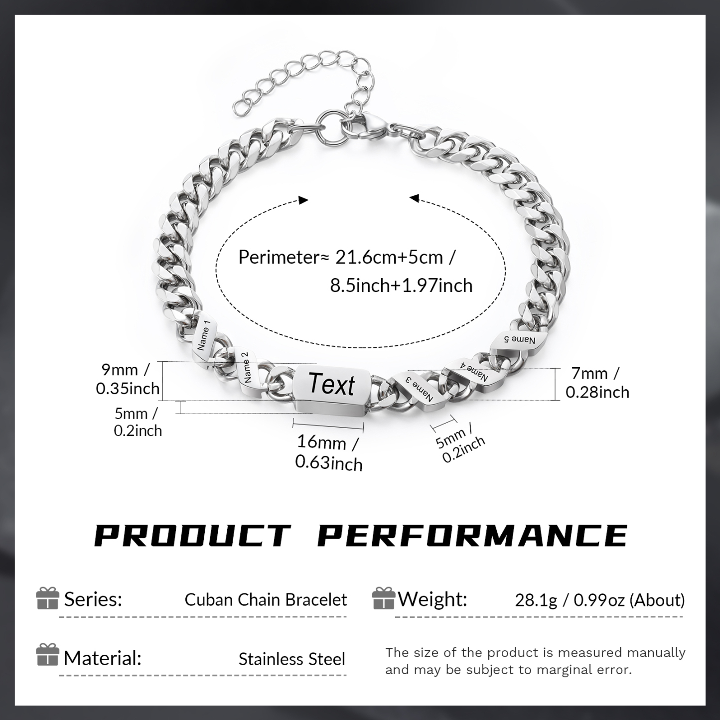 5 names - Personalized Father’s Day Cuban Bracelet - Stainless Steel Gift with Names/Text