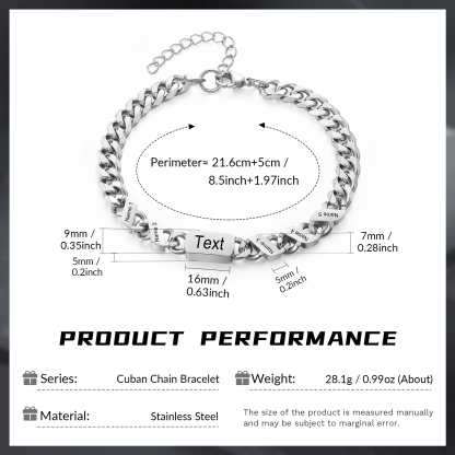 5 names - Personalized Father’s Day Cuban Bracelet - Stainless Steel Gift with Names/Text