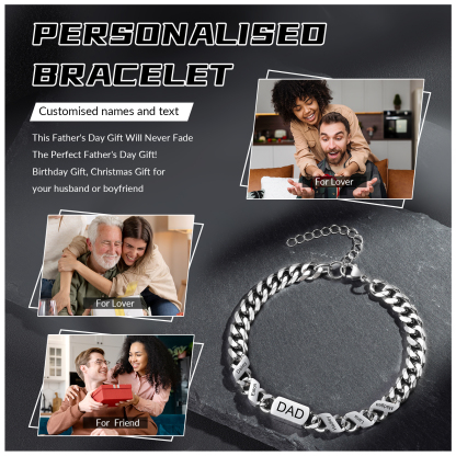 5 names - Personalized Father’s Day Cuban Bracelet - Stainless Steel Gift with Names/Text