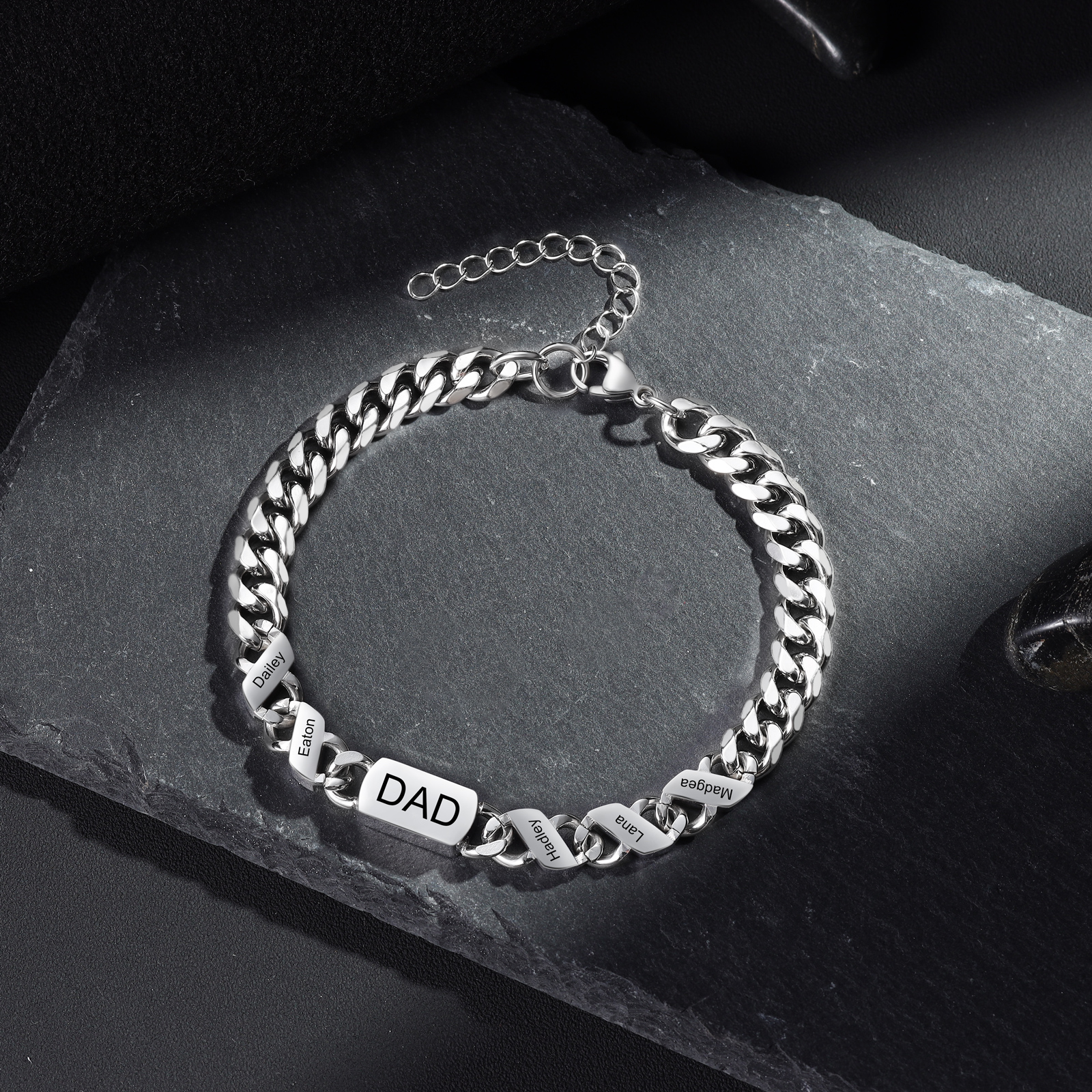 5 names - Personalized Father’s Day Cuban Bracelet - Stainless Steel Gift with Names/Text