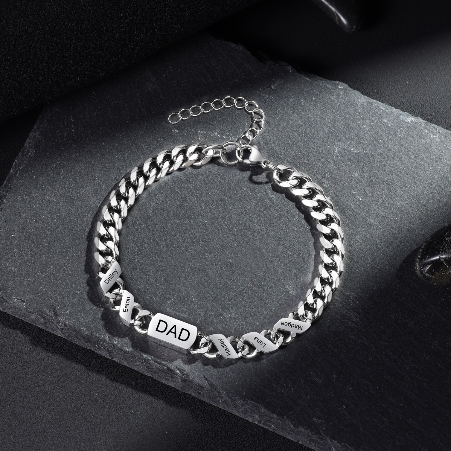 5 names - Personalized Father’s Day Cuban Bracelet - Stainless Steel Gift with Names/Text