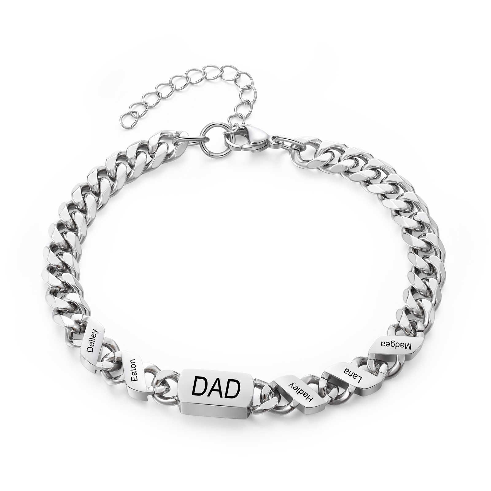 5 names - Personalized Father’s Day Cuban Bracelet - Stainless Steel Gift with Names/Text