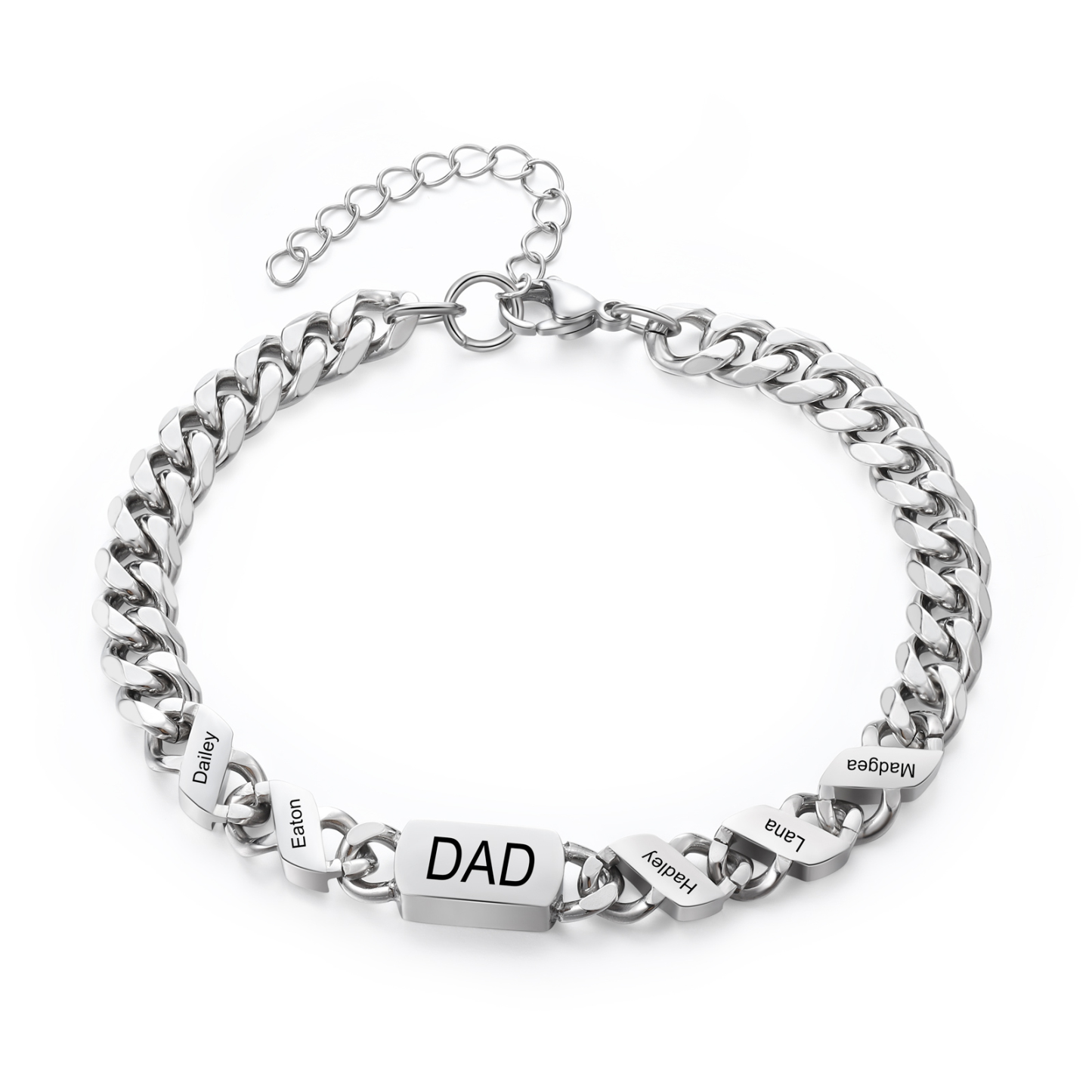 5 names - Personalized Father’s Day Cuban Bracelet - Stainless Steel Gift with Names/Text