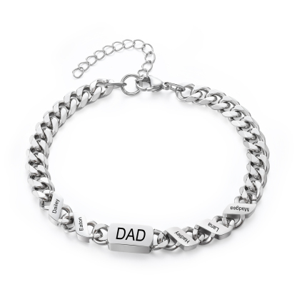 5 names - Personalized Father’s Day Cuban Bracelet - Stainless Steel Gift with Names/Text