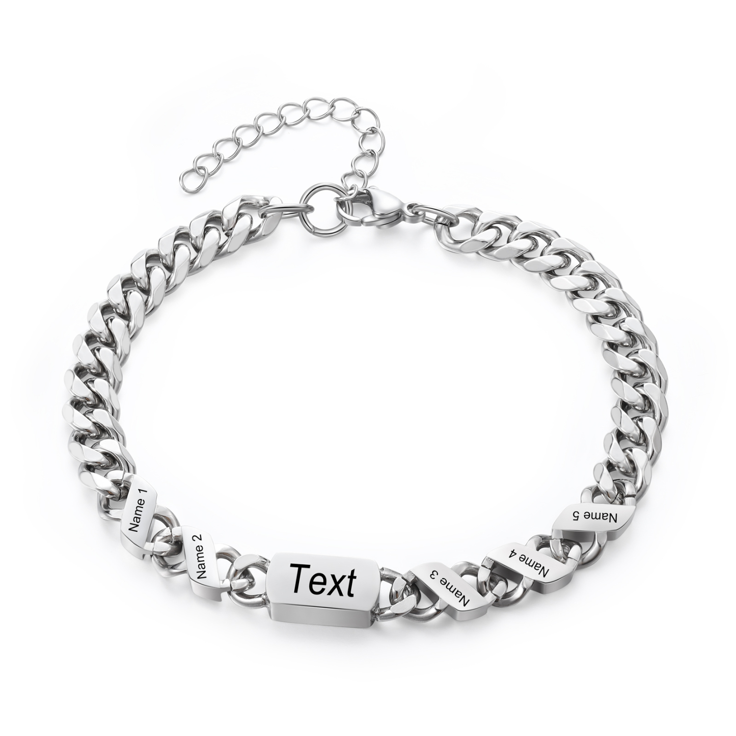 5 names - Personalized Father’s Day Cuban Bracelet - Stainless Steel Gift with Names/Text
