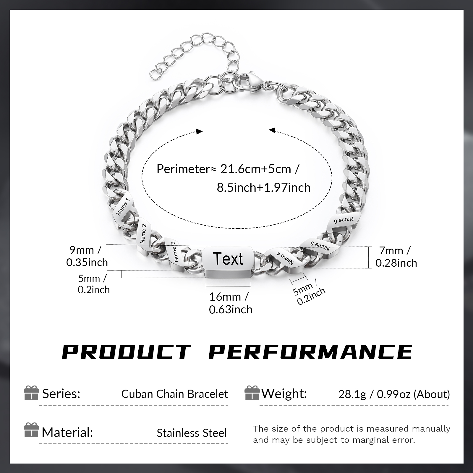6 names - Personalized Father’s Day Cuban Bracelet - Stainless Steel Gift with Names/Text