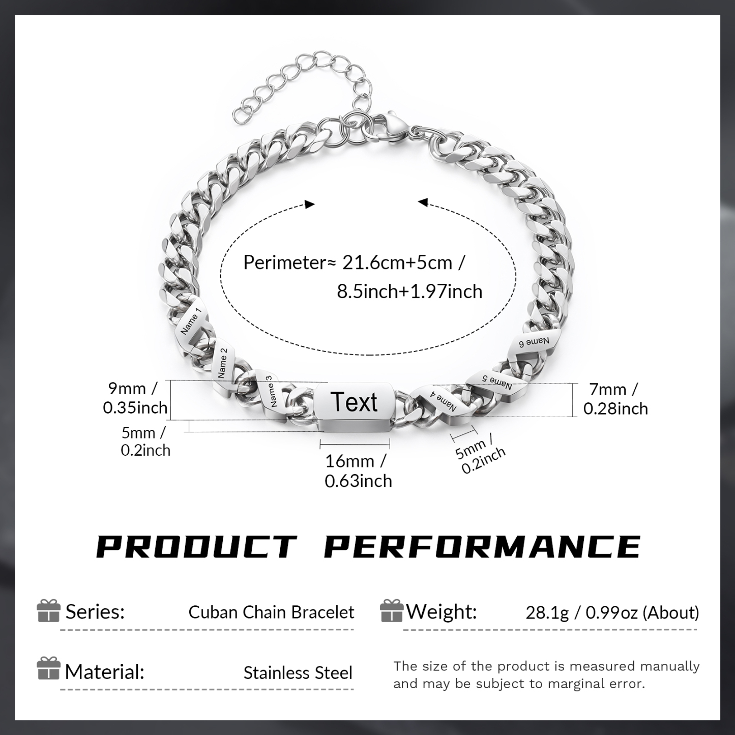 6 names - Personalized Father’s Day Cuban Bracelet - Stainless Steel Gift with Names/Text