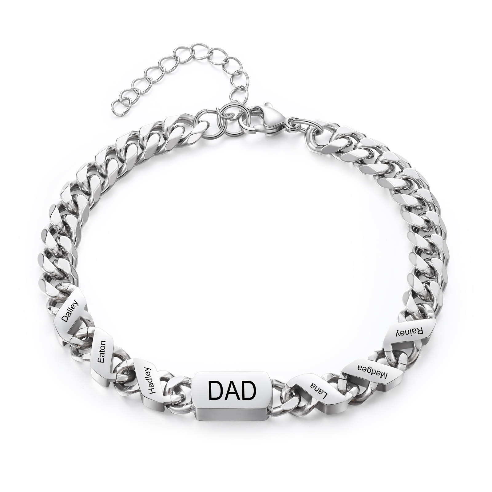 6 names - Personalized Father’s Day Cuban Bracelet - Stainless Steel Gift with Names/Text