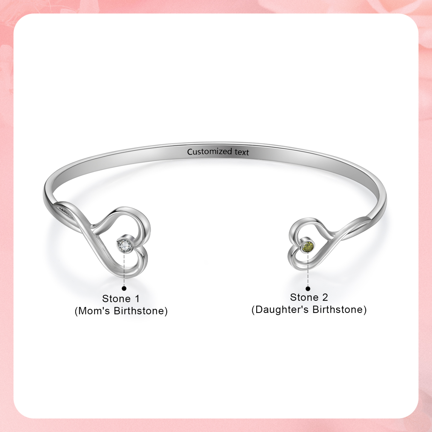 Simulated Birthstone Chart Bracelet – Personalized Birthstone & Text – Custom Gift for Mom, Daughter & Family