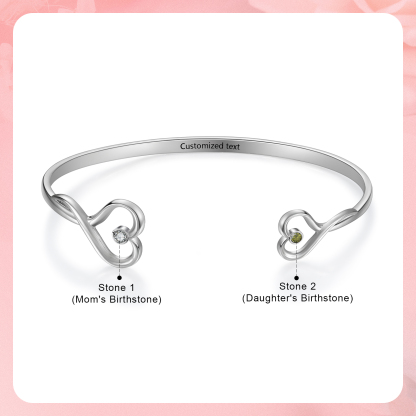 Simulated Birthstone Chart Bracelet – Personalized Birthstone & Text – Custom Gift for Mom, Daughter & Family