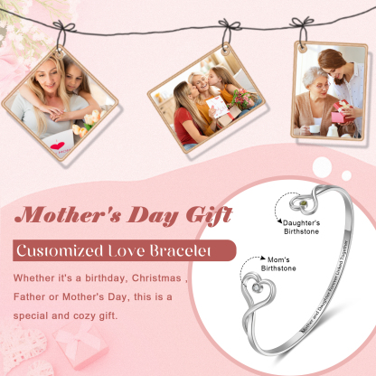 Simulated Birthstone Chart Bracelet – Personalized Birthstone & Text – Custom Gift for Mom, Daughter & Family