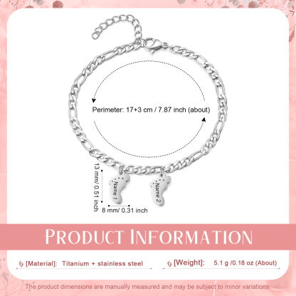 2 names - Personalized Women’s Bracelet - Can Customize Name – Baby Foot Charm Mother’s Day Gift Jewelry