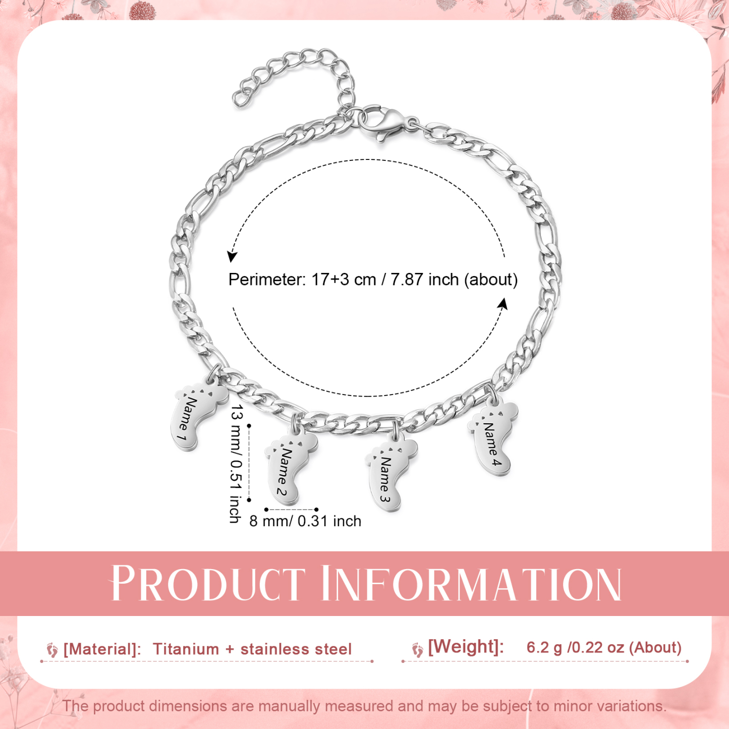 4 names - Personalized Women’s Bracelet - Can Customize Name – Baby Foot Charm Mother’s Day Gift Jewelry