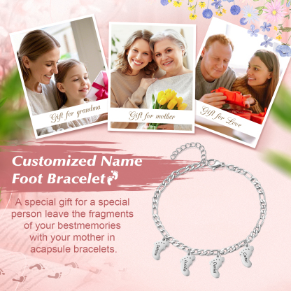 4 names - Personalized Women’s Bracelet - Can Customize Name – Baby Foot Charm Mother’s Day Gift Jewelry