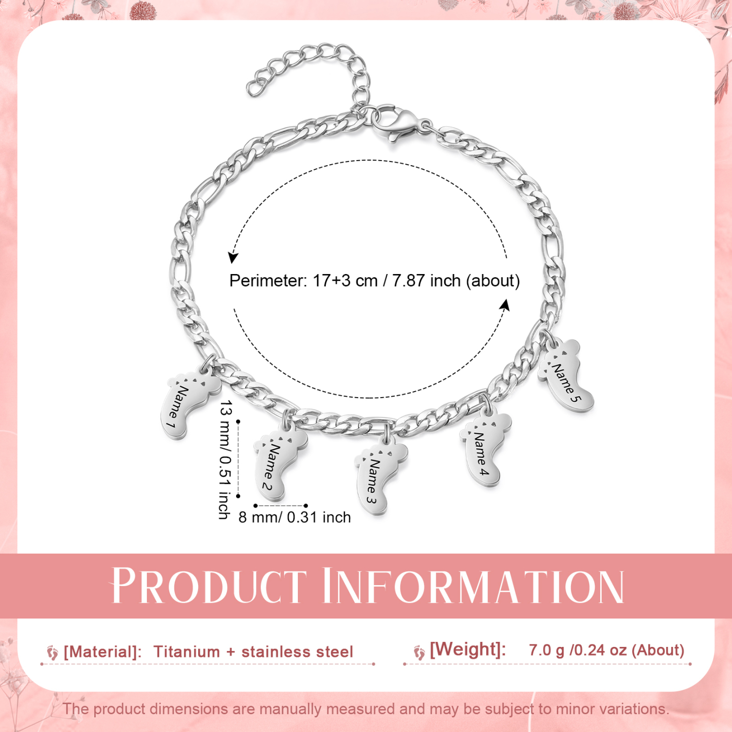 5 names - Personalized Women’s Bracelet - Can Customize Name – Baby Foot Charm Mother’s Day Gift Jewelry