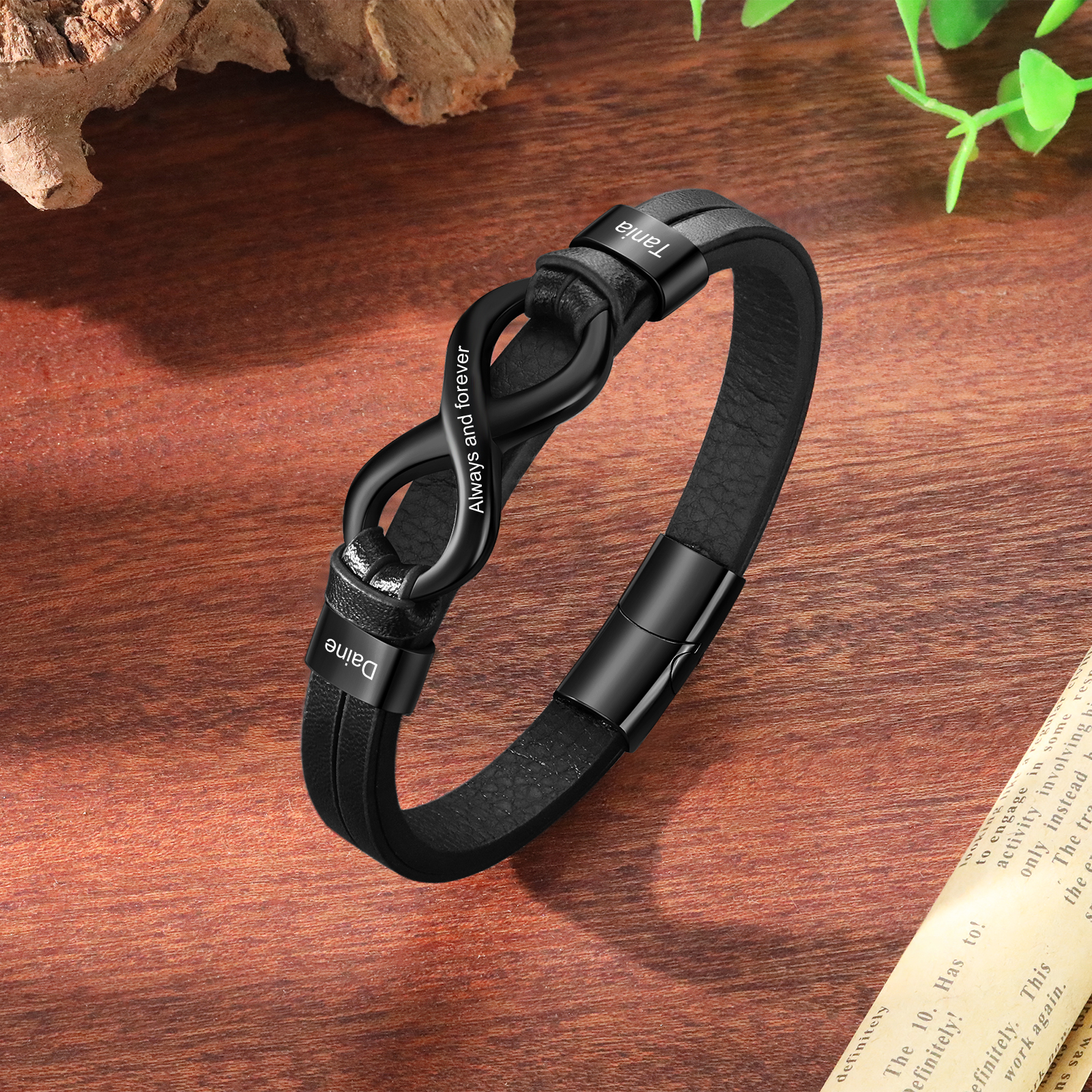 2 names - Custom Infinity Father’s Day Bracelet  - Personalized Name & Text Engraved Gift