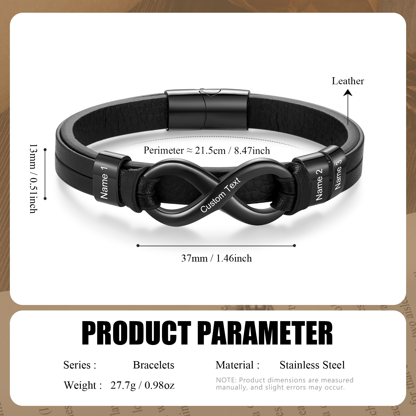 3 names - Custom Infinity Father’s Day Bracelet  - Personalized Name & Text Engraved Gift