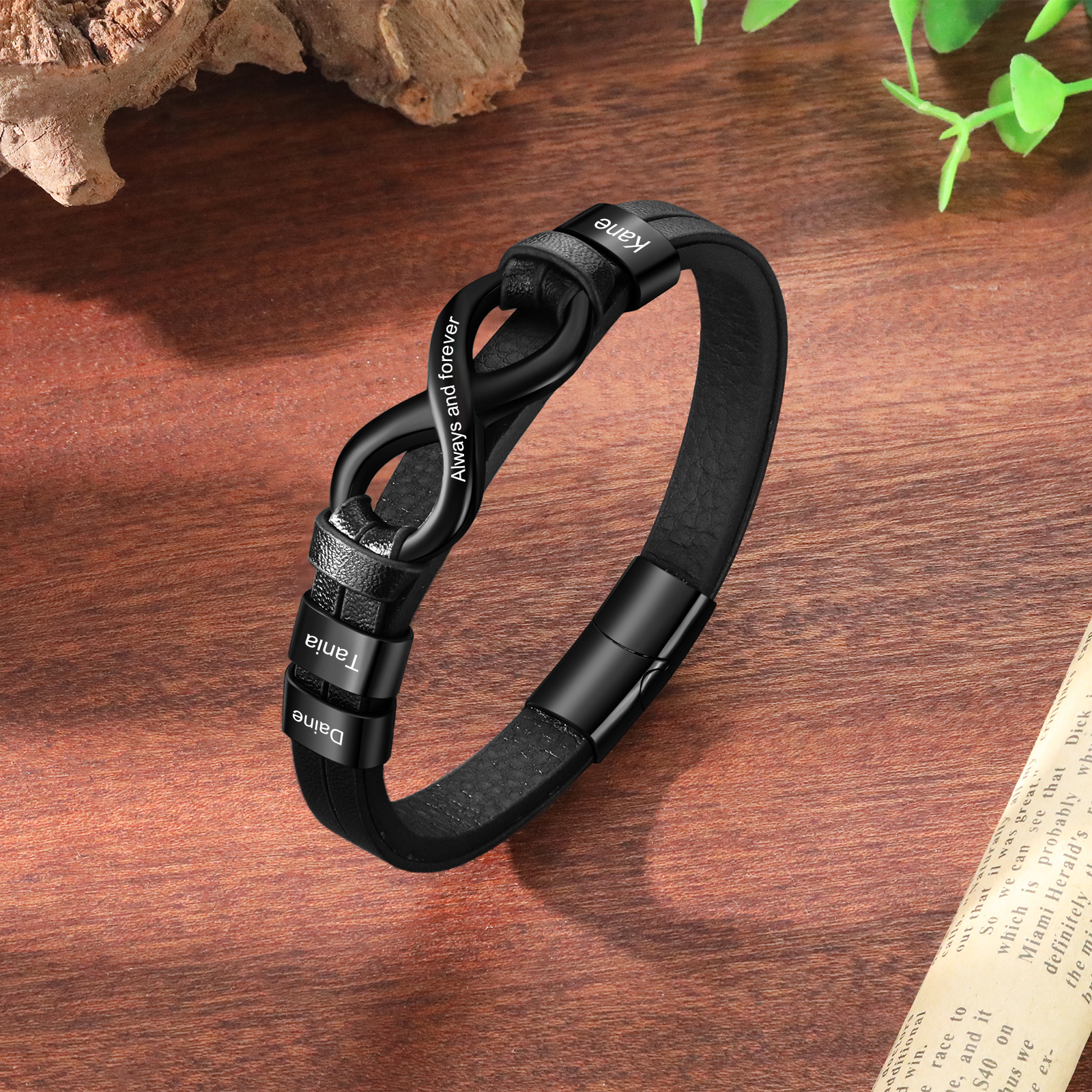 3 names - Custom Infinity Father’s Day Bracelet  - Personalized Name & Text Engraved Gift