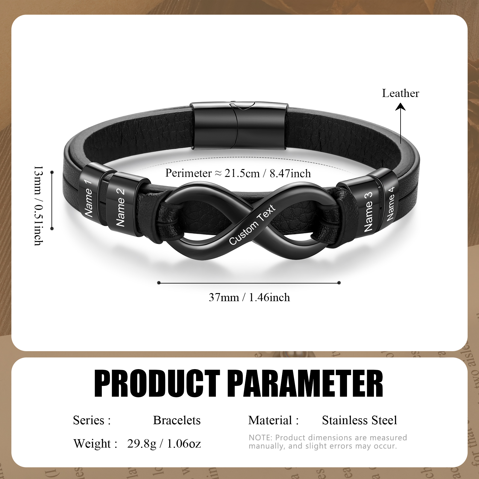 4 names - Custom Infinity Father’s Day Bracelet  - Personalized Name & Text Engraved Gift