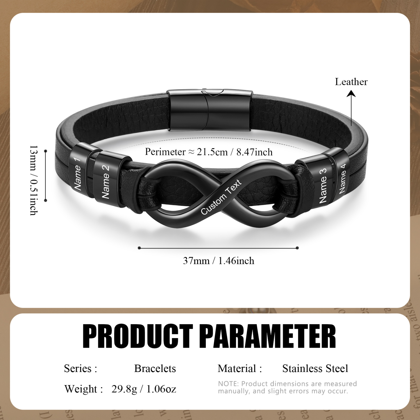 4 names - Custom Infinity Father’s Day Bracelet  - Personalized Name & Text Engraved Gift