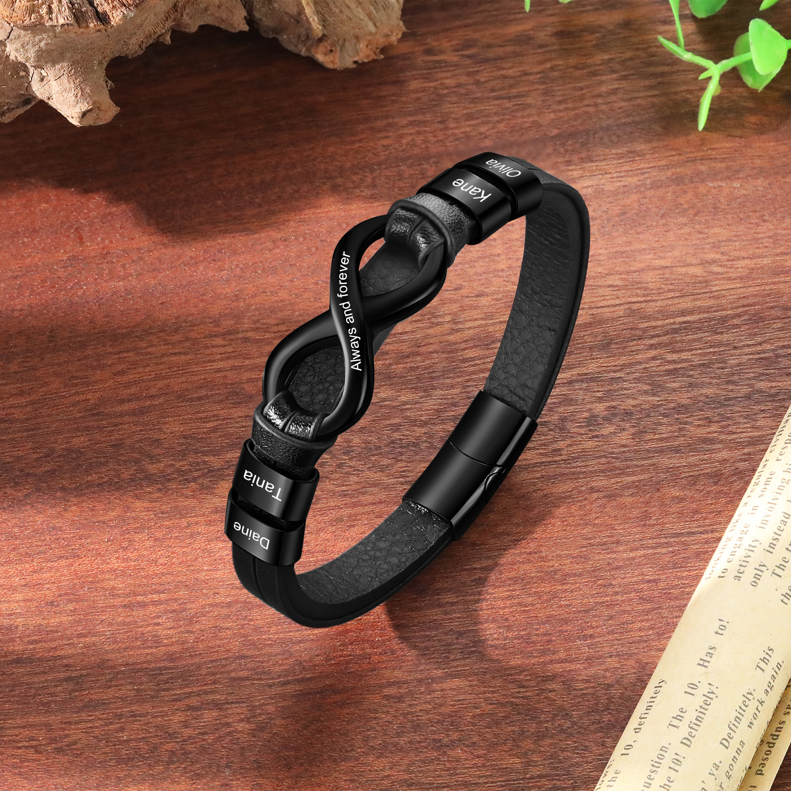4 names - Custom Infinity Father’s Day Bracelet  - Personalized Name & Text Engraved Gift