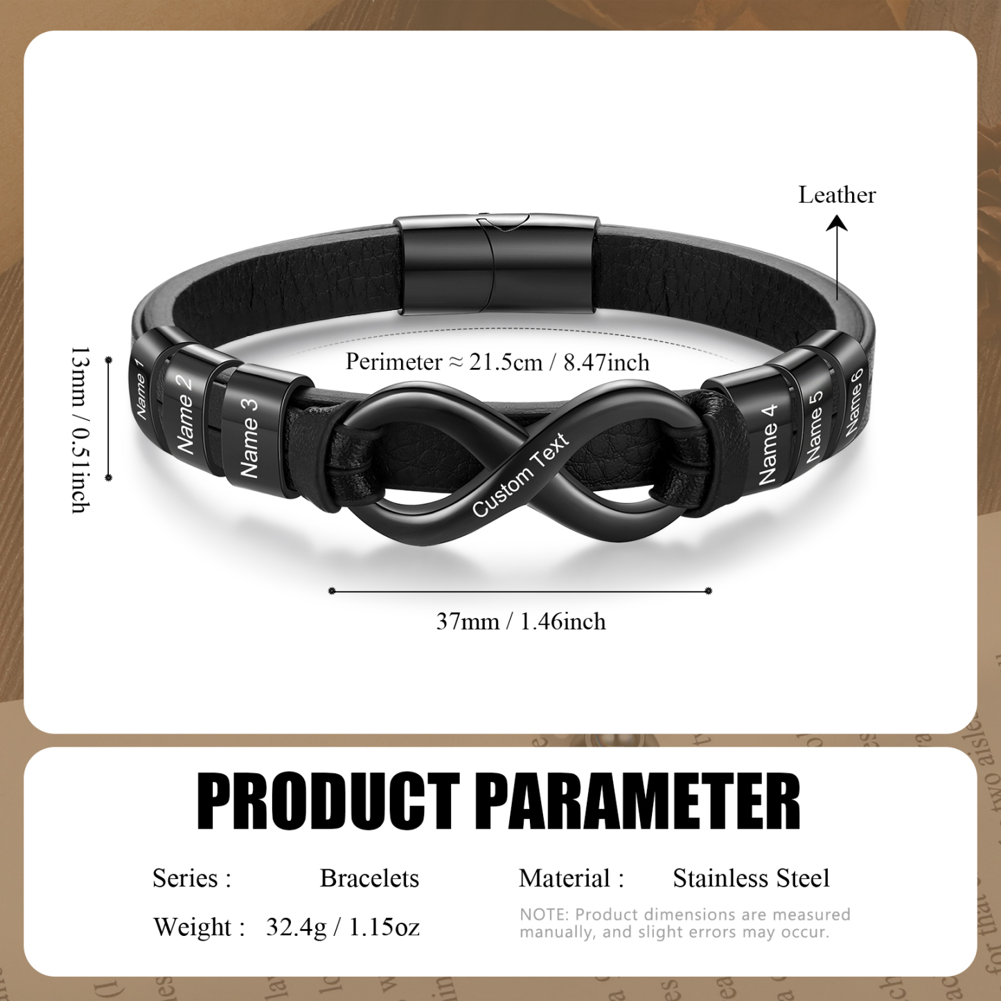 6 names - Custom Infinity Father’s Day Bracelet  - Personalized Name & Text Engraved Gift