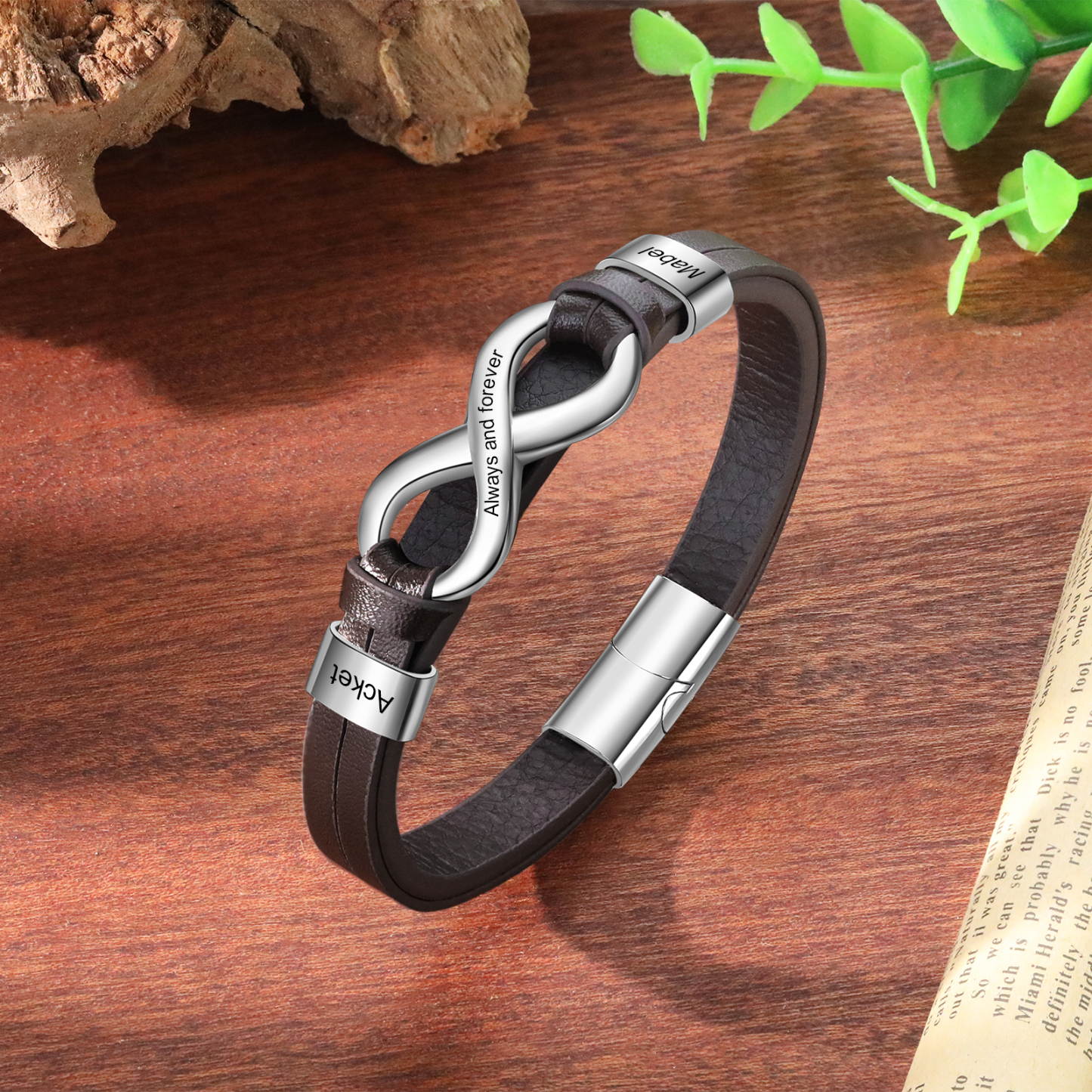 2 names - Custom Infinity Father’s Day Bracelet  - Personalized Name & Text Engraved Gift