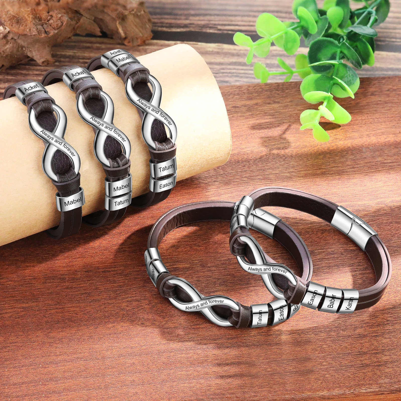 6 names - Custom Infinity Father’s Day Bracelet  - Personalized Name & Text Engraved Gift